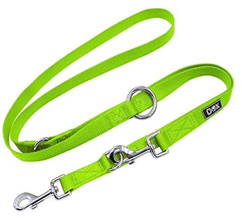 DDOXX Hundeleine Nylon - 2m Hundeleine Große Hunde, 3-Fach Verstellbar - Doppel Welpenleine, 360° Drehbares Drehgelenk, Robust und Langlebig - Große, Grün