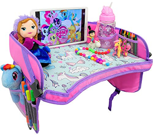 CarSeat Tray -Toddler Travel Tray- Keep Kids Occupied & Entertain for Hours, Road Trips Essential For Kids, Sturdiest & Most Comfortable Travel Tray for Car Seat (Pink)
