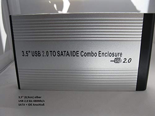 KesCom Boîtier de disque dur externe USB en métal 3,5 (8,9 cm) USB 2.0 SATA et IDE en argent