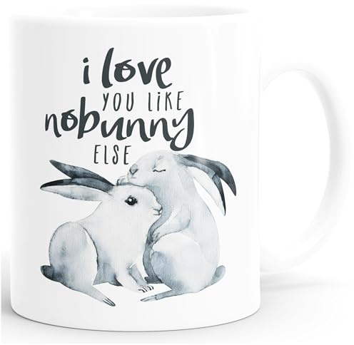 MoonWorks Kaffee-Tasse Hase I love you like nobunny else Geschenk Liebe Spruch Liebespruch Wortspiel Weiss unisize