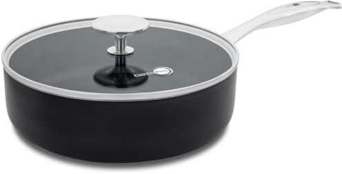 GreenPan Brussels Saute Pan with Lid, Non Stick, Toxin Free Ceramic Pot - Induction & Oven Safe Cookware - 24 cm/3.1 Litre, Black