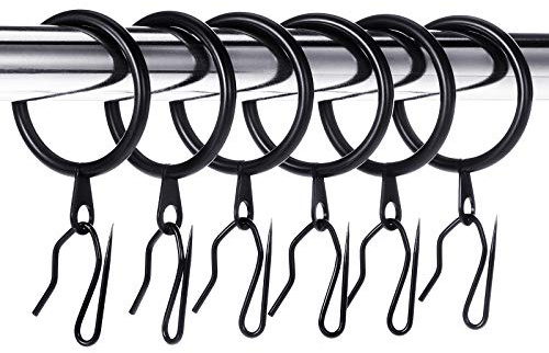 Hotop 30 Pcs Metal Drapery Curtain Rings 0.98/1.26/1.65 inch Interior Diameter and 30 Pcs Hanging Curtain Drapery Pin Hooks for Window Door Shower(Black,32 mm)