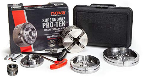Nova 23108 Pro-Tek Supernova 2 Wood Lathe Chuck Bundle with Pro-Tek 2 Jaw Set, 4 Bowl Jaw Set, 5 Bowl Jaw Set, Woodworm Screw, Plastic Case & accessories, bundled with Nova IXNS 1 x 8tpi Insert