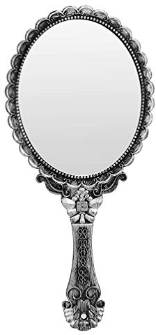 minkissy Handspiegel im Vintage-Stil, mit geprägten Blumen, dekorative Spiegel für Gesichts-Make-up, Kosmetikspiegel, tragbare Reisespiegel, persönliche kompakte Handspiegel, rostiges Silber, oval