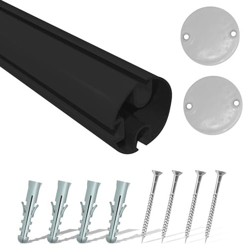 TENDEEVOLUTION Aluminium-Endprofil für Fallarm-Markise mit 42 mm Durchmesser anpassbar. Ersatzteile für Markisen, Markisenstange für den Außenbereich (2 Meter, Schwarz)