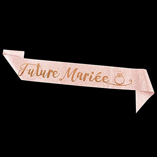 FLOFIA Brautschärpe „Bride to be in Französisch Future Mariée“, Satin-Brautschärpe für Junggesellenabschied, Hochzeit, Party-Dekoration, Roségold