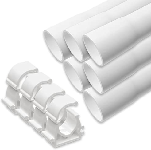 Midori Elektrorohr M25 Stangenrohr PVC gemufft | 25 Klemmschellen, 12m Leerrohr 25mm | Schwer entflammbar, Selbstlöschend | IP68 wasserdicht UV-beständig | Installationsrohr Weiß