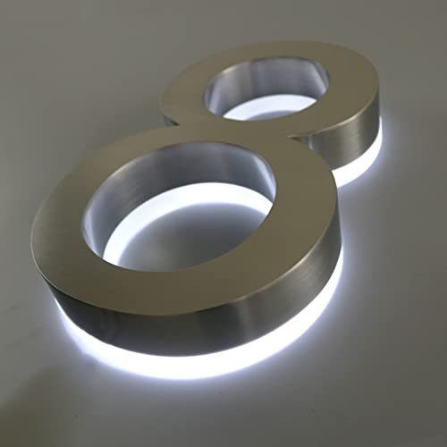 Numeri civici retroilluminati a LED, numero di targa galleggiante 3D a LED, numeri civici illuminati per esterni moderni. Luce bianca.,8,8 pollici 200 mm