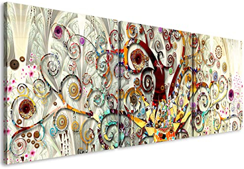 decomonkey Bilder Set Abstrakt Baum 90x30 cm 3 Teilig Wandbild Groß Leinwandbild XXL Deko Wohnzimmer Schlafzimmer Büro Wanddeko Leinwand Pictures For Wall Poster Modern Klimt Ornament Pflanzen bunt