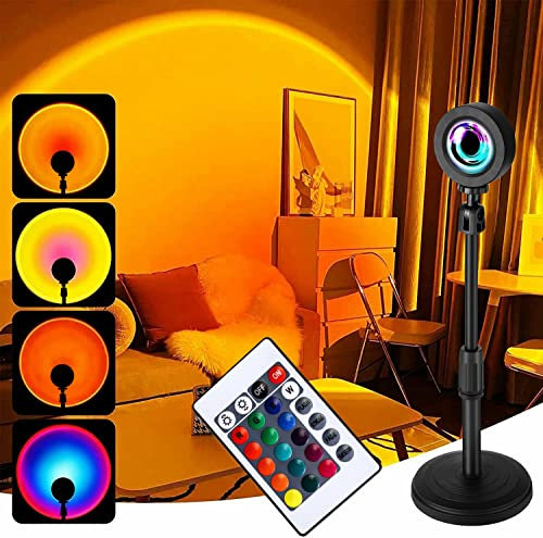 Sunset Lamp Projection, RGB Sunset Lamp, 360° Rotating Rotation Romantic Visual Mood Light with USB LED Projector Floor Stand Night Light for Photography, Selfie, TiktokLive, Living Room Bedroom Decor