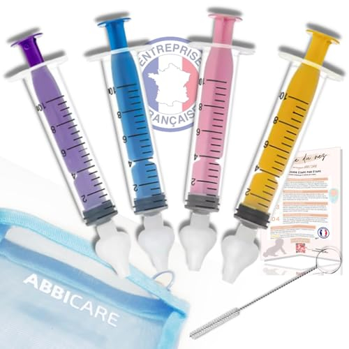 Jeringa lavado nasal bebe 10ml ABBICARE™ sin BPA-CE | Kit 4 jeringas con adaptador de silicona + 1 cepillo de limpieza | Kit puericultura suero fisiológico higiene nasal…