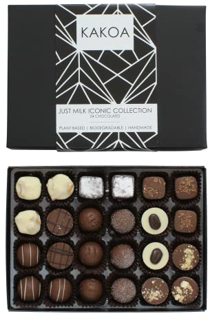 Kakoa Vegan Milk Chocolate Selection Gift Box, Plant-Based, 24 Chocs | Brownie, coffee, caramel & liqueur centres, dairy-free & luxurious, a rich treat for special occasions & everyday moments