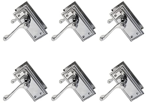 Haven Heritage - Georgian Style Polished Chrome Door Handles, Internal Door Locks and Door Latch Set, Lever Latch with Back Plate, Front Door Handle, Bedroom Door Locks, 108mm x 48mm (6 Pairs)