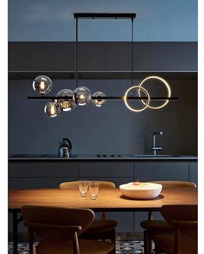 RRBEST Moderne LED Pendelleuchte Esstisches,Dimmbar Wohnzimmer Hängelampe Glaskugel,Verstellbar Esszimmer Lampe Hängend für Esszimmer Kücheninsel Wohnzimmer (Braun)