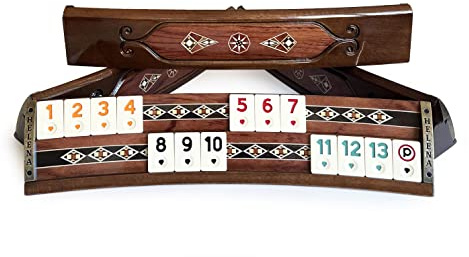 TUANA GAME Handgefertigtes elliptisches massives Holzmosaik eingelegtes natürliches Palisanderfurnier Rummi-Set – Rommé-Set, Okey Spielset – Tile Rummy (2643.ROS)
