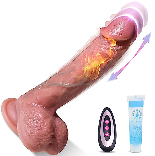 Realistischer Dildo mit Stoßfunktion Stark Saugnapf, 42 ℃ beheizbarer Vibratoren für sie G-Punkt Stimulator mit Fernbedienung, Analdildo Sexspielzeug mit 10 Vibrationen & Stößen &Rotationen
