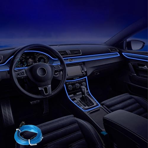 Kwoxet Iluminación interior LED para coche, USB EL Wire Auto 5 m/16.4ft Ambientebeleuchtung 5 V Autolicht adecuado para salpicadero, juntas de puerta, diseños DIY (azul)
