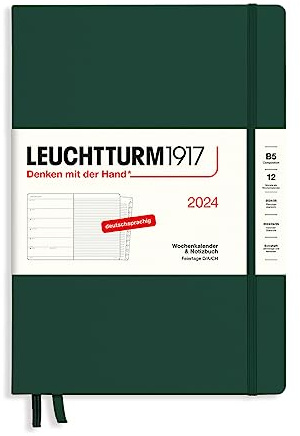 LEUCHTTURM1917 367749 Wochenkalender & Notizbuch Composition (B5) 2024, mit Extraheft für Adressen und Jahrestage, Forest Green, Deutsch, 12 Monate