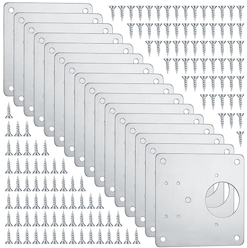 16 Plaques de Réparation de Charnière Armoire, Plaques de Réparation de Porte Armoire de Cuisine avec Trous, Plaques Plates Dissimulées en Acier Inoxydable avec Vis pour Bois, étagères, Portes