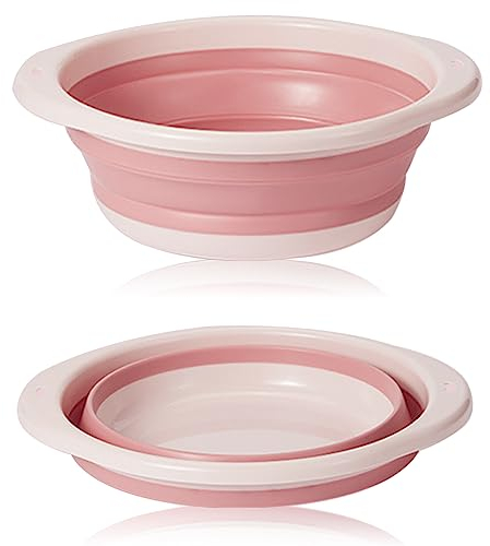 ASFINS Bacinella Pieghevole Campeggio, Ciotola per Piatti Rotonda Pieghevole Grande Multifunzionale, Salvaspazio Portatile per Lavare Le Verdure (Rosa/grande)