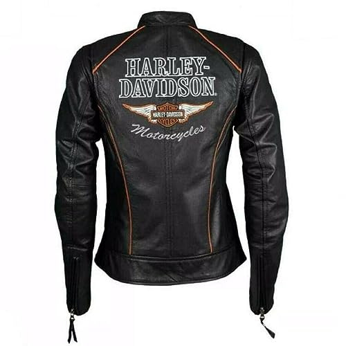JACKETHUB Women’s Black Classic Leather Motorcycle Jacket, Biker Jacket for Ladies with Side Laces (US, Alpha, Large, Regular, Regular, Black Faux Leather)