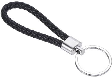 PATIKIL Porte-Clés En Cuir Tressé Avec Anneau De Clé En Acier Inoxydable, Dragonne En Pu Tissé, Support De Porte-Clés Pour Voiture, Sac, Portefeuille, Pendentif, Noir