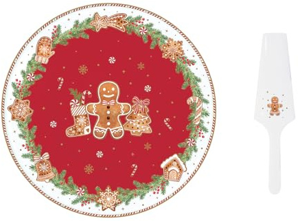 Easylife - Plat à Tarte en Porcelaine Ø32 cm avec Pelle Assortie Fancy Gingerbread - EASYLIFE