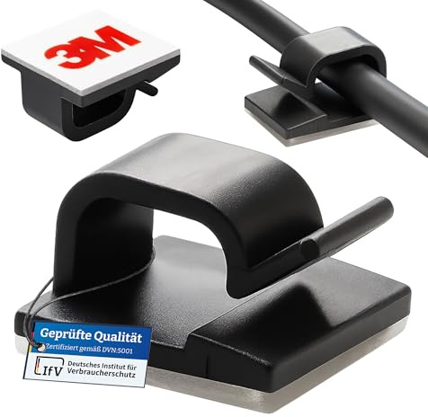 Kabelhalter selbstklebend 50 Stück – QUADRIOS® Kabelclips mit 3M VHB Kleber – Kabel Organizer & Kabelmanagement – für Schreibtisch, TV, Auto – Schwarz