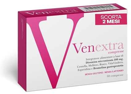 Venextra - Integratore Microcircolo per Vene Varicose - Gambe e Caviglie Pesanti - con Diosmina e Bromelina - Circolazione e Capillari Rotti - Senza Glutine e Lattosio (30 compresse)