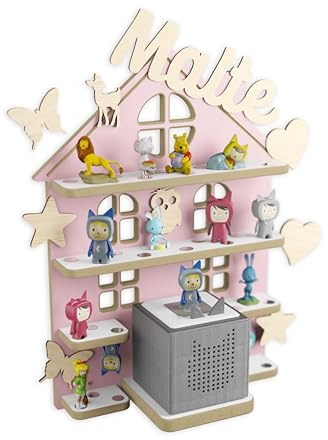 Holzura Kinderregal zur Tonie Aufbewahrung, Wandregal für Toniebox, Regale für Tonibox und Figur, Kinderzimmer Wandregale für Musikbox und Tonie figuren, Haus
