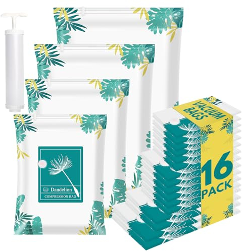 MUUKAIII Vakuumbeutel für Kleidung 16 Stück, Vakuumbeutel für Bettdecken mit Handpumpe, 6 Kleine 60x40cm/6 Mittel 70x50cm/2 Groß 80x60cm/2 Jumbo 100x80cm Vakuum Kleiderbeutel Aufbewahrungsbeutel Reise
