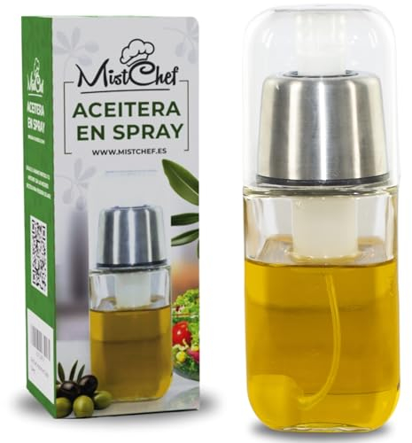 MistChef Pulverizador de aceite en spray a presion aceitera botella de vidrio cristal en espray perfecto para freidora de aire air fryer pulverizadora oil dispenser oliva difusor bomba