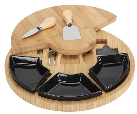 POYHKFD Tabla de Queso, Tabla de Queso Y Juego de Cuchillos, Tabla de Cortar Queso de Madera con Cortador de Queso de Acero Inoxidable, Plato de Madera Resistente Y Fácil de Almacenar con(Redondo)