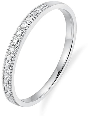 Wycian Promise Ring Women, Verlobungsring Platin Damen 9 Karat Weißgold Größe 52 (16.6) Moissanit Rundschliff Weiß Gravur Für Jahrestag
