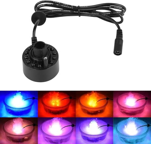 Palmcee Mist Maker with 12 LED Lights, Ultrasonic Mist Maker Fogger 500ml/H Pond Fogger, Mini Smoke Machine Fountain Foggers for Indoor and Outdoor Water Fountain Pond, DC 24V UK Power Adapter