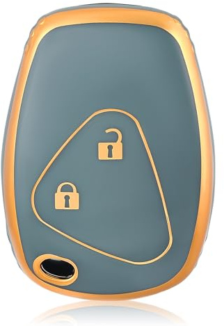 OFF WE GO Autoschlüssel Hülle Schlüsselhülle Cover für Renault Clio Modus Twingo Kangoo Master Trafic Dacia Logan Sandero Opel Vivaro Movano Schlüsselcover 2 Tasten Schlüssel Schutz Gehäuse, Blau Gold