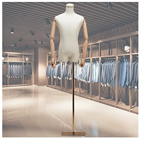 LULUMAIC Mannequin-Körper-Torso männlich, Ausstellungsbüste, Schneiderpuppen-Torso im halben Maßstab mit abnehmbarem Arm aus massivem Holz für das Nähen von Bekleidungsstudio, einfach zu montieren, 3