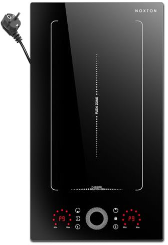 NOXTON Piano Cottura Induzione 2 Fuochi con Flessible Zone, Piani Cottura 3500W Cucina, Fornello a Induzione Elettrico, Piastra Induzione Elettrica con Controllo Slitta ad Anello & Toccare