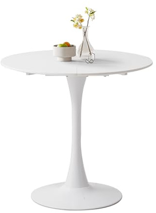 Uderkiny 80 cm runder Esstisch, 80 cm, geeignet für 2 bis 4 Personen, MDF/Metallbeine, geeignet für Küche/Esszimmer/Cafe/Wohnzimmer (weiß)