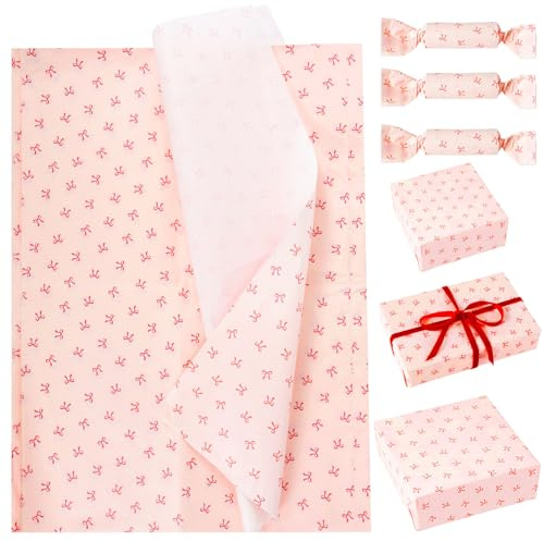 20 Stück Seidenpapier mit Fliege, Seidenpapier mit Kokette Schleife Geschenkpapier Seidenpapier Geschenkpapier für Geburtstag Hochzeit Geschenkverpackungsbeutel (Rosa)
