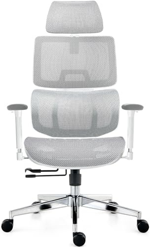 TONFARY Ergonomisk kontorsstol – andningsbar fåtölj med hög rygg i nät, 130° lutande ryggstöd, justerbart sätesdjup och 3D-armstöd – stort och långt, svängbart, rullande, stöder upp till 150 kg