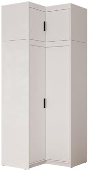 Mirjan24 Eckkleiderschrank Elena 2D mit Aufsatz (Weiß) | Geräumiger Kleiderschrank mit 9 Einlegeböden und Kleiderstange für Kleidung und Accessoires, B/H/T: 98/246/98 cm