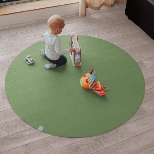 Sanosoft Runde Krabbelmatte Made in Germany - Öko-Tex 100 Olivgrün 120 cm