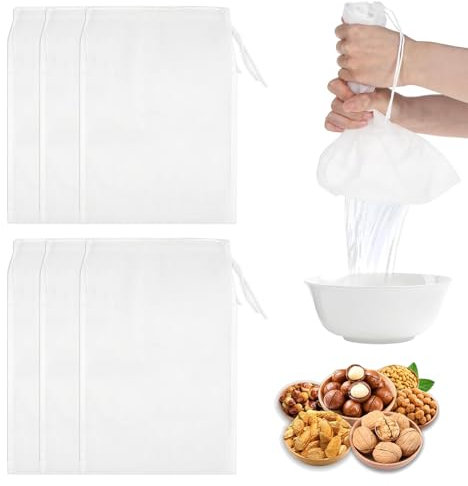 YFaith 6 Pezzi Sacchetti di Latte di Noci, 30 x 20 cm Filtro Vegetale, Nylon Sacchetto Filtrante Riutilizzabile, con Coulisse Sacchetti per Latte di Noci, per Filtrare Latte Soia, Succhi, Fondi Tè