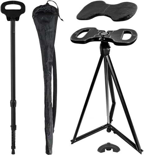 ALEVMOOM Bastone da passeggio con seduta, 87-99 cm, portatile, pieghevole, con borsa per il trasporto, bastone da seduta per adulti e anziani, carico massimo 150 kg, per viaggi all'aperto (nero C)