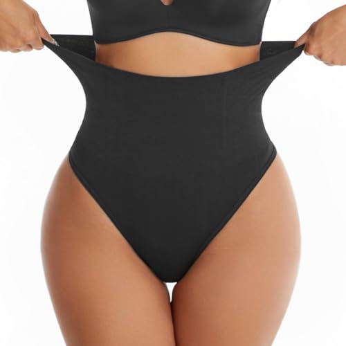 DiULi Damen Shapewear Bauchweg Unterhose, Hoher Taille Miederslip mit Bauchstraffung, Figurformende Tanga Unterwäsche Body Shaper, Stark Formende Unterbauch Kontrolle, Schwarz XL