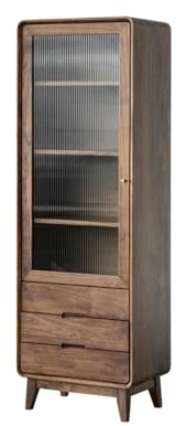 Mueble para Licores Mueble Auxiliar De Madera Maciza De Nogal For Salón, 50 X 35 X 180 Cm, con Puerta De Cristal Y Estante De Almacenamiento, Apto For El Hogar Y El Pub. Armario De Almacenamiento