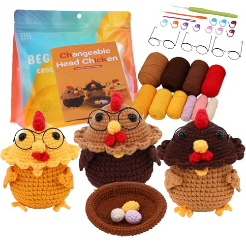 ANGAHE creating moments Crochet Kit de Manualidades para Adultos y adolescentes: Kit de crochet y Ganchillo Fácil para Crear Amigurumi - Ideal Principiantes. (3 Gallinas Sabias Crochet)