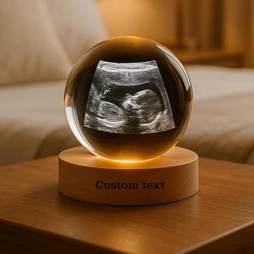 Bola de cristal 3D personalizada con ultrasonido B, foto de cristal de ultrasonido 3D grabada con base de luz LED, luz nocturna personalizada para baby shower, boda, aniversario, cumpleaños, regalo