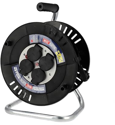 Enrouleur Électrique 20 m 4 Prises Type E avec Terre - Enrouleur Ménager et Rallonge Électrique 3×1,5 mm² 230V IP44 2000W - Enrouleur de Câble d'Exteriéur pour Jardin, Chantier, Garage- Horoz Electric